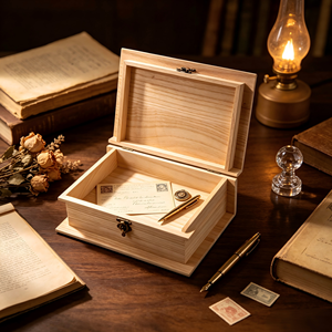 Scatola Portaoggetti <span class=keywords><strong>in</strong></span> <span class=keywords><strong>Legno</strong></span> di Pino Naturale con Cerniera e Chiusura <span class=keywords><strong>in</strong></span> Metallo Vintage per Collezione Fai-da-Te di Souvenir - Product Image 6