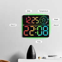 Jam Dinding LED Pintar Sistem Alarm Layar Besar Persegi Panjang Warna RGB Temperatur Alarm Digital Elektronik Besar untuk Rumah