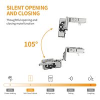 Charnière de porte d'armoire en acier 3D de 35 mm, finition nickel satiné avancé, surplombage de 1-5/16 pouces, profil en coupelle, fermeture lente bidirectionnelle