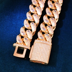 Collana da uomo in ottone con catena cubana a maglie larghe 20 mm con motivo a occhio di serpente, micro pavé di zirconi, accessorio da collo per rapper - Product Image 4