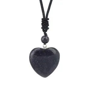 HZ Crystal Collection Dark Color Heart Shape Blue sand stone Healing Crystal Pendant Necklace crystal pendants gem stones
