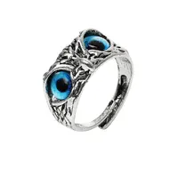 Retro Blue Eyes Owl Open Ring for Women, Crystal Joint Ring