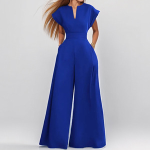 Combinaison Élégante Femme à Manches Courtes Printemps-Été, Pantalon Large Taille Haute Décontracté Tricoté pour le Quotidien - Product Image 1