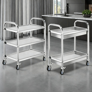 3 Tier Stainless Steel Serving <b>Cart</b> Mobile Rolling Food Service <b>Trolley</b> with Lockable Wheels Heavy Duty Utility <b>Cart</b> - Product Image 2