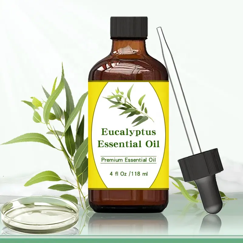 Óleo essencial personalizado 4oz 118ml óleo de eucalipto de qualidade alimentar destilado a vapor para limpeza e aromaterapia