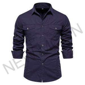 Chemise de travail rétro personnalisée pour homme, manches longues, délavée, coupe ample, avec poches, chemise décontractée - Product Image 5