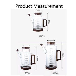 Distributeur d'huile en verre borosilicate avec poignée en bois et échelle graduée, bouteille d'huile en verre résistant à la chaleur pour cuisine, huile et <span class=keywords><strong>vinaigre</strong></span> - Product Image 6