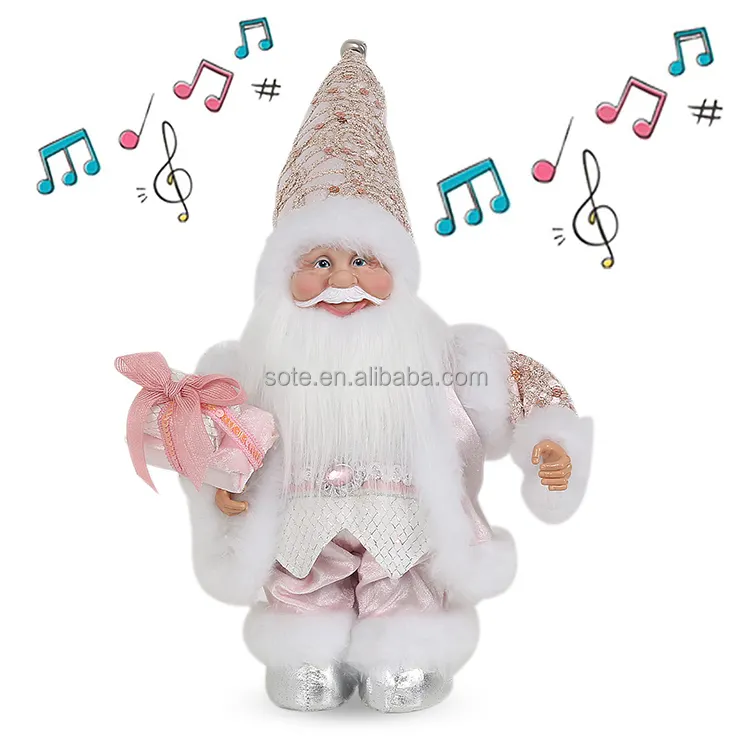 SOTE 즐거운 핑크 귀여운 크리스마스 뮤직 박스 산타 클로스 장난감 선물 가방 Navidad Noel Papa 인형 시계 봄 크리스마스 장식