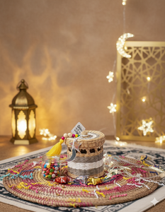 Boîte de rangement circulaire décorative avec couvercle à charnières - Contenant écologique de qualité supérieure pour les cadeaux d'hôtes du Ramadan et de l'Aïd - Product Image 1