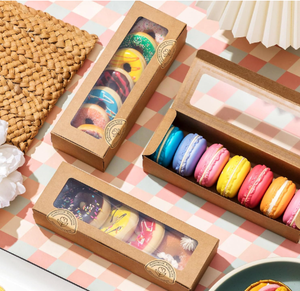 Tùy chỉnh dài hình chữ nhật giấy kraft handmade Cookies Hộp bao bì tráng miệng gói Macaron hộp rõ ràng cửa sổ takeout hộp - Product Image 6