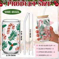 Vente directe usine – Nouvelle tasse à café/bière en verre de 16 oz avec logo de Noël personnalisé, couvercle en bambou et paille, idéale pour les cadeaux d'affaires