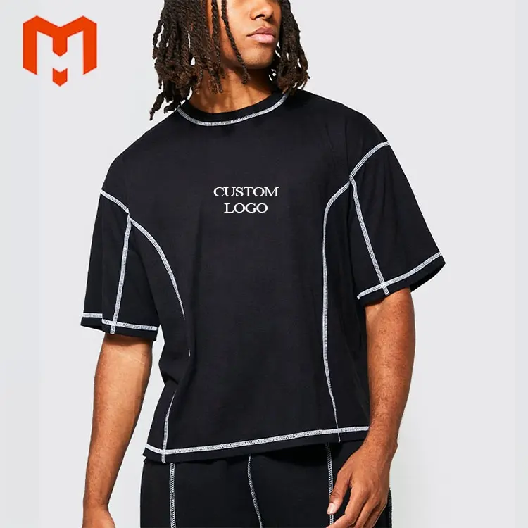 Großhandels preis Digitaldruck Logo 100% Baumwolle Kontrasts tich Herren Schwergewicht T-Shirt