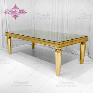 Hình chữ nhật hiện đại thép không gỉ vàng bàn đám cưới với gương hàng đầu cho ăn uống tiệc cưới khách sạn tiệc chiêu đãi - Product Image 3