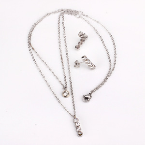 Women's Gold Plated <b>Crystal</b> <b>Stud</b> <b>Earrings</b> And Necklace Set 4mm Pendant 45cm Chain Everyday Wear Jewelry Gift - Product Image 4