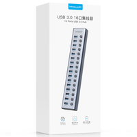 Hub USB 3.0 industriel Mindpure 16 ports en alliage d'aluminium avec interrupteurs individuels, extension et charge rapide BC1.2, alimentation intégrée