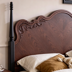 Traditional Oak Wooden <b>Bed</b> Frame <b>Queen</b> <b>Size</b> Box Spring Durable Headboard with Parquet Design - Product Image 5