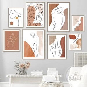 Peinture décorative abstraite, <span class=keywords><strong>visage</strong></span> et corps de <span class=keywords><strong>femme</strong></span>, art <span class=keywords><strong>moderne</strong></span> minimaliste sans cadre, toile suspendue pour salon, chambre à coucher, mur - Product Image 1