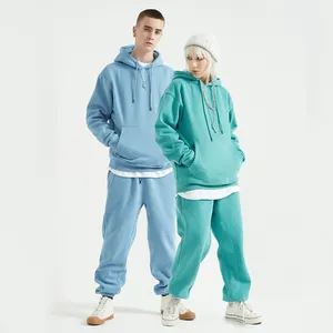Artı polar Joggers yukarı ve aşağı katı Sweatpants ve Hoodies Set parça erkekler moda koşu kıyafetleri Unisex düz eşofman