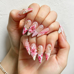 Uñas Postizas Almendradas Medianas Personalizadas, Uñas Postizas Francesas en 3D al por Mayor, <span class=keywords><strong>Kit</strong></span> de Uñas Postizas - Product Image 1