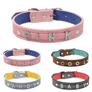 DIY Diamant-Buchstaben Alphabet Name Hundehalsband Leine Set Maßgefertigtes Leder-Haustierzubehör für Katzen Border Collies <span class=keywords><strong>Schnauzer</strong></span> - Product Image 1