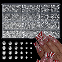 24 Grilles de Strass 3D Ronds pour Ongles, Tailles Mixtes, Cristaux à Dos Plat Transparent/AB/Champagne/Rose pour Décoration d'Ongles DIY