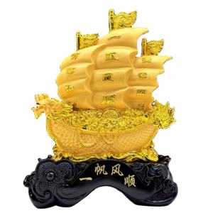 2024 Feng Shui yelken gemi heykeli modeli dekor altın servet yelkenli tekne dekor ejderha tekne hatıra reçine el sanatları için - Product Image 1