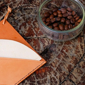 Japanese and Korean minimalist style <b>coffee</b> <b>filter</b> paper storage bag, PU leather fan-shaped <b>filter</b> paper holder, pour-over - Product Image 4