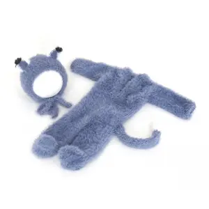 Pasgeboren Knit Hooded Romper Set Foto Props Zachte Motorkap En Betaalde Romper Algehele Baby Doek Voor Fotografie