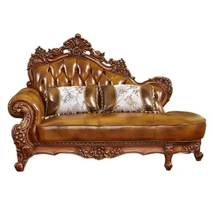 Vintage Classic Luxury Leather Lounge Sofa Chair Antique French Royal Baroque Chaise Lounge
