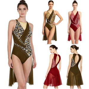 Trajes de Danza Lírica para Mujer, Leotardo con Estampado Estilo Salvaje, Ropa de Danza Decorativa sin Mangas, Body sin Espalda para Samba, Rumba y Actuaciones en Escenario - Product Image 1
