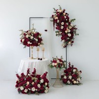 Set Rangkaian Bunga Mawar Burgundy Buatan dari Sutra untuk Dekorasi Pernikahan, Latar Belakang, dan Pesta Resepsi