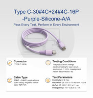 Câble USB-C magnétique à charge rapide 240W PD avec 10 m de silicone et 30 # 4C + 24 # Conducteur 4C pour configuration informatique et professionnelle