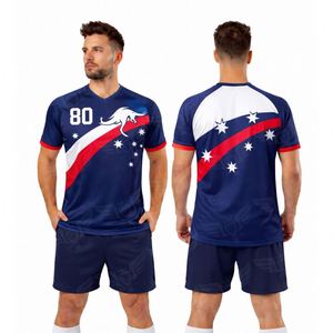 Ensemble de maillots de football personnalisés sublimés pour hommes, style australien, uniforme de football à manches courtes, kit d'équipe avec shorts - Product Image 1