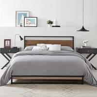 Cadre de lit en métal avec tête de lit en noyer MDF, vente en gros, taille king et queen size, conception populaire, livraison gratuite
