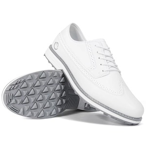 Zapatos de Golf Blancos para Hombre, Parte Superior de Cuero Genuino, Suela de Goma, Entresuela de EVA, Zapatillas Deportivas Transpirables - Product Image 1