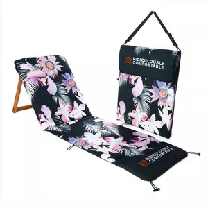 Cadeira reclinável de madeira acolchoada dobrável premium ajustável para acampamento ao ar livre, espreguiçadeira portátil para viagem e gramado de areia