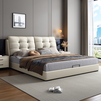JUNYUHAO Modernes Italienisches Luxus-Lederbett Gepolstert Gesteppt Weiches Bett mit Stauraum Beleuchtet Ergonomischer Kiefernholzrahmen Queen King Größen