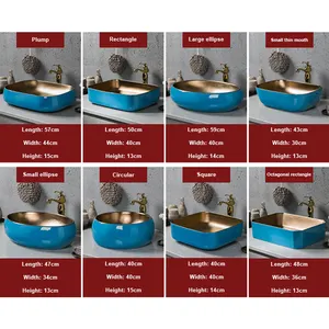 Роскошная Современная синяя и Золотая керамическая Столешница для ванной комнаты художественная ручная мойка для раковины