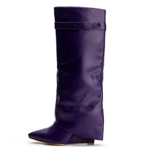 Botas Largas Plegables de Tacón Alto con Punta Puntiaguda para Mujer, Botines Personalizados hasta la Rodilla con Tacón de Cuña y Superposición - Product Image 5