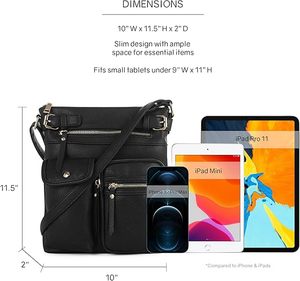 Borsa a tracolla impermeabile in morbida pelle con chiusura a cerniera a due cinghie - Product Image 3