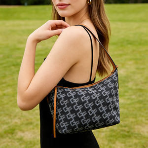 Bolso de hombro informal de mezclilla para mujer, bolso de mano con patrón de moda, bolso de gran capacidad con cremallera - Product Image 1