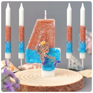 Juego de Velas de Cumpleaños con Forma de Sirena y Diseño de Tema Oceánico para Decoración de Pasteles Infantiles y Artículos para Fiestas - Product Image 6