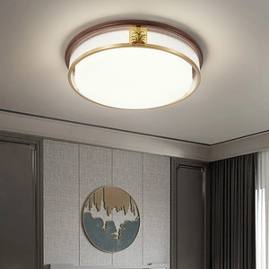 Chinese Style Rectangle Led <b>Ceiling</b> <b>Light</b> With Wood And Copper Frame For Living Room Bedroom - Product Image 2