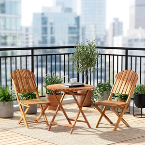 3 Piece <b>Folding</b> Patio <b>Table</b> and Chairs Set Solid teak Wood <b>Outdoor</b> Garden Furniture Deck Seating - Product Image 2