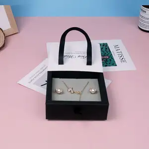 Popular Wholesale Custom Logo Simple Square White Paper Cardboard Necklace Earrings Jewelry Gift Box Packaging With Handle