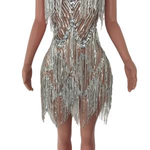 Sexy senza maniche con frange paillettes Festival di musica di cristallo abbigliamento Performance di scena abito da ballo <span class=keywords><strong>donna</strong></span> Sexy corto Club Party - Product Image 6