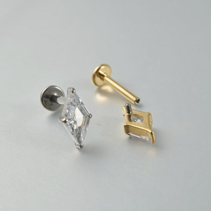 G23 Titan Zircon Bông tai hình dạng kim cương CZ labret đinh tán phẳng trở lại <span class=keywords><strong>tragus</strong></span> sụn xuyên xoắn ốc ốc tai đinh tán - Product Image 4