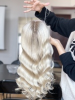 SHY Topper en dentelle complète, cheveux humains naturels, ligne de cheveux invisible, base nouée à la main, texture Body Wave, fournisseur pour salons