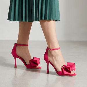 New Women's Fashion Elegant Heeled <b>Sandals</b> Square Toe Open Toe Ankle Strap Back Zip Upper <b>Bow</b> Stiletto Heel Summer Wedding Party - Product Image 1