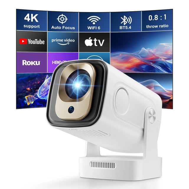 For Smart Projector HY260 PRO Mini Portable LED 4K 1080P Manual Focus 200ANSI Dual Band WiFi BT5.4 Android 11 Built-in